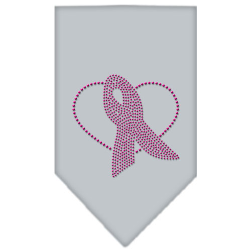 Pink Ribbon Rhinestone Bandana Grey Large